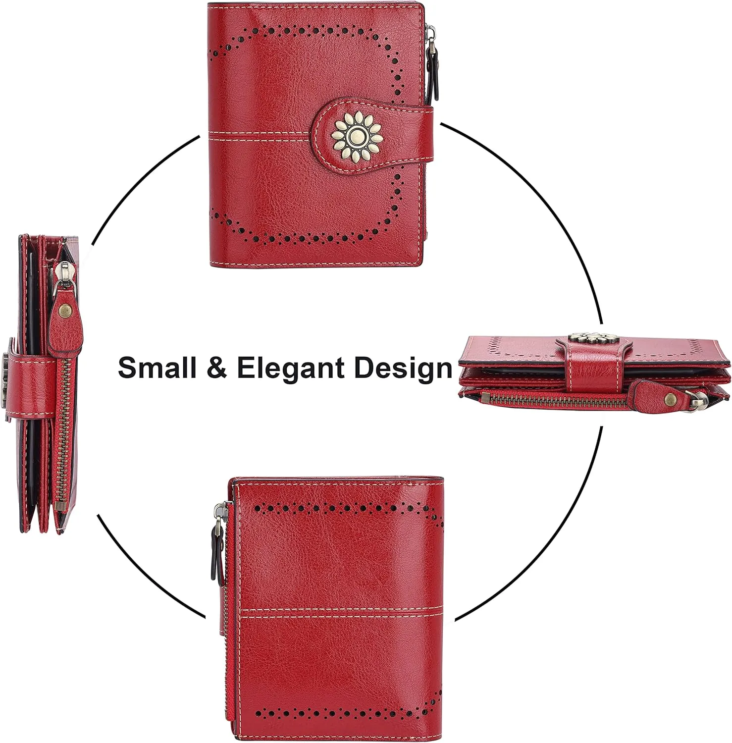 Lavemi Womens Leather Wallet Small Compact RFID Blocking Credit Card Case Purse with Zipper Pocket