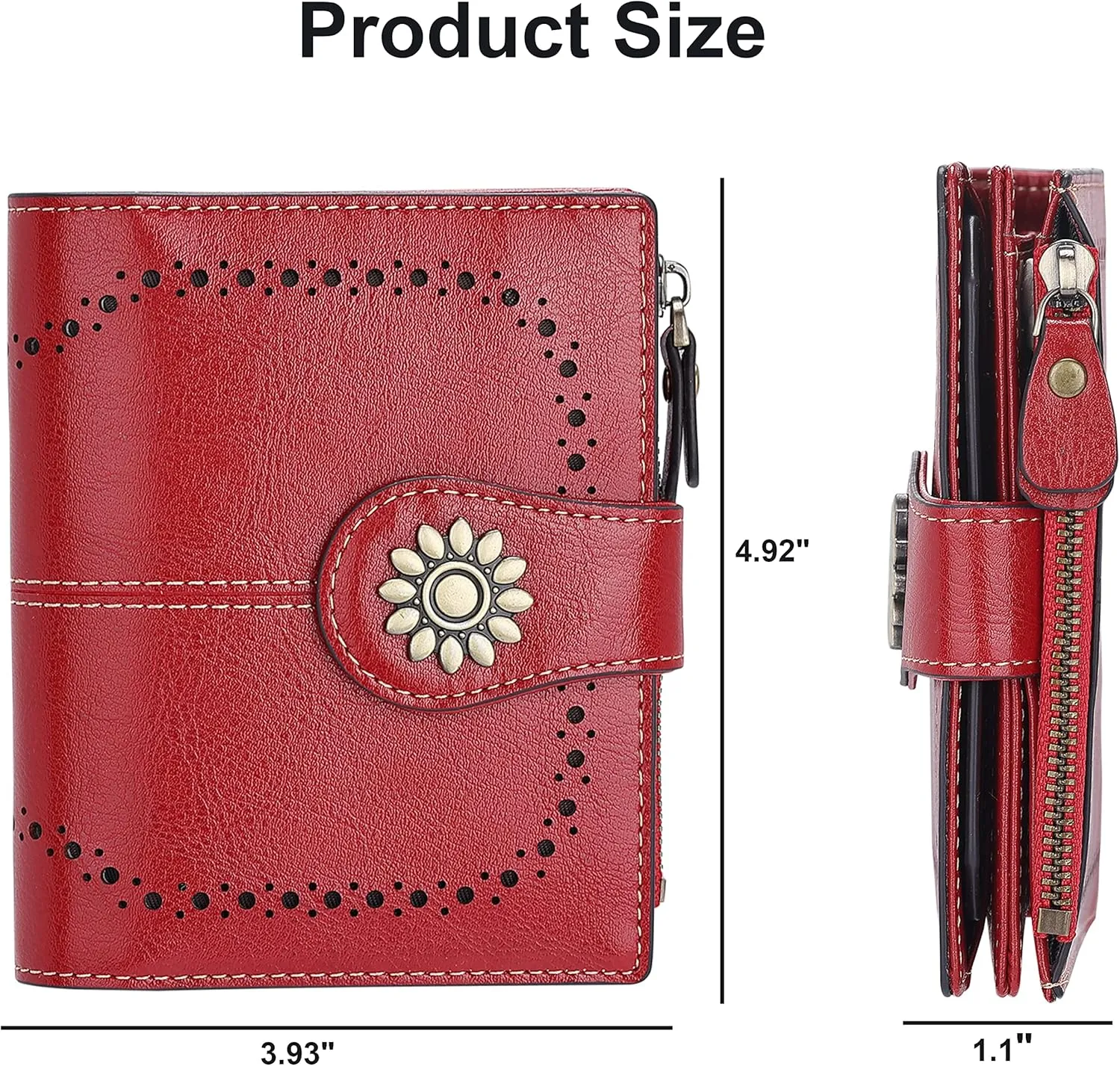 Lavemi Womens Leather Wallet Small Compact RFID Blocking Credit Card Case Purse with Zipper Pocket
