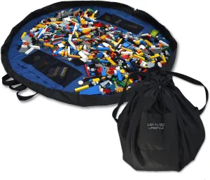 Lay-n-Go 2-in-1 Portable Drawstring Toys Storage Organizer and Play Mat for Room and Travel, Made for Kids and Toddlers with a Durable Patented Design