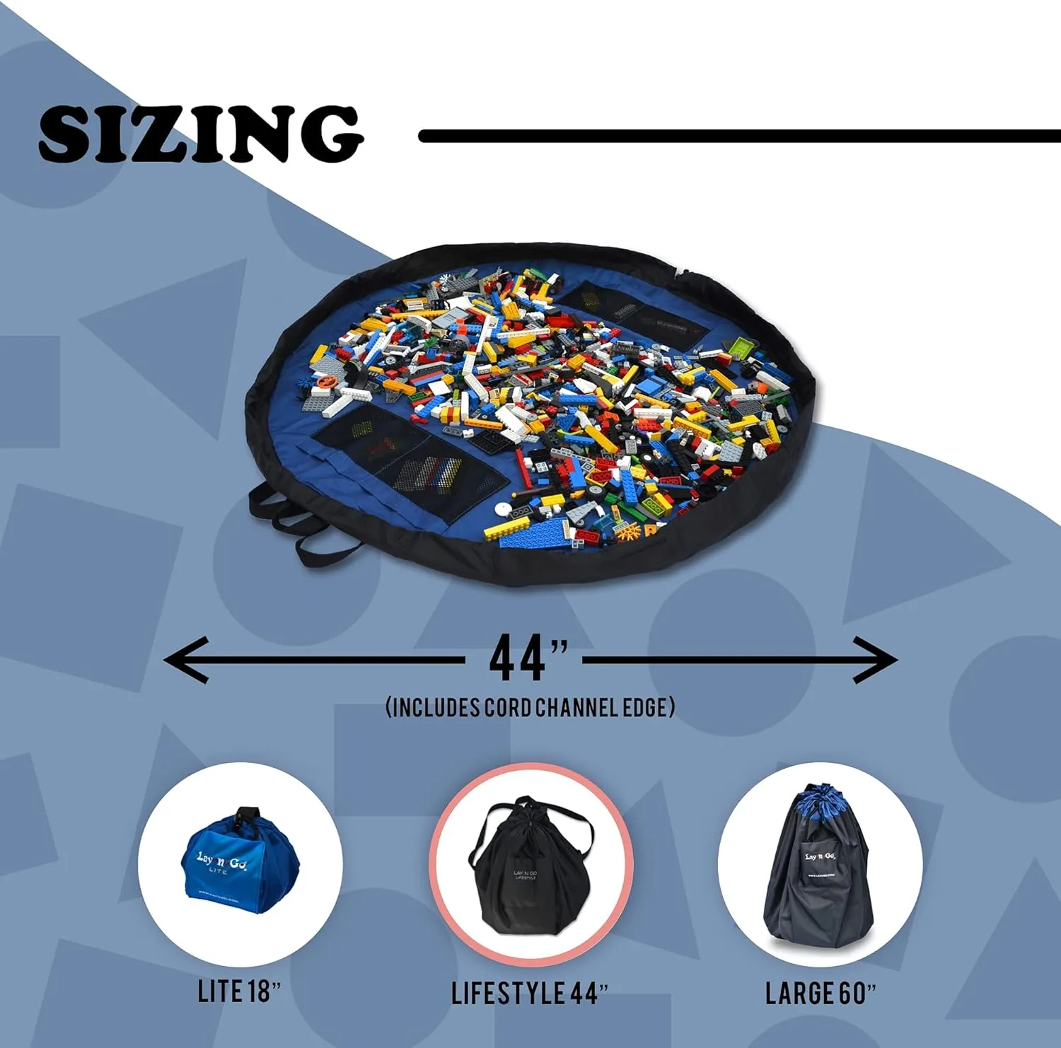 Lay-n-Go 2-in-1 Portable Drawstring Toys Storage Organizer and Play Mat for Room and Travel, Made for Kids and Toddlers with a Durable Patented Design