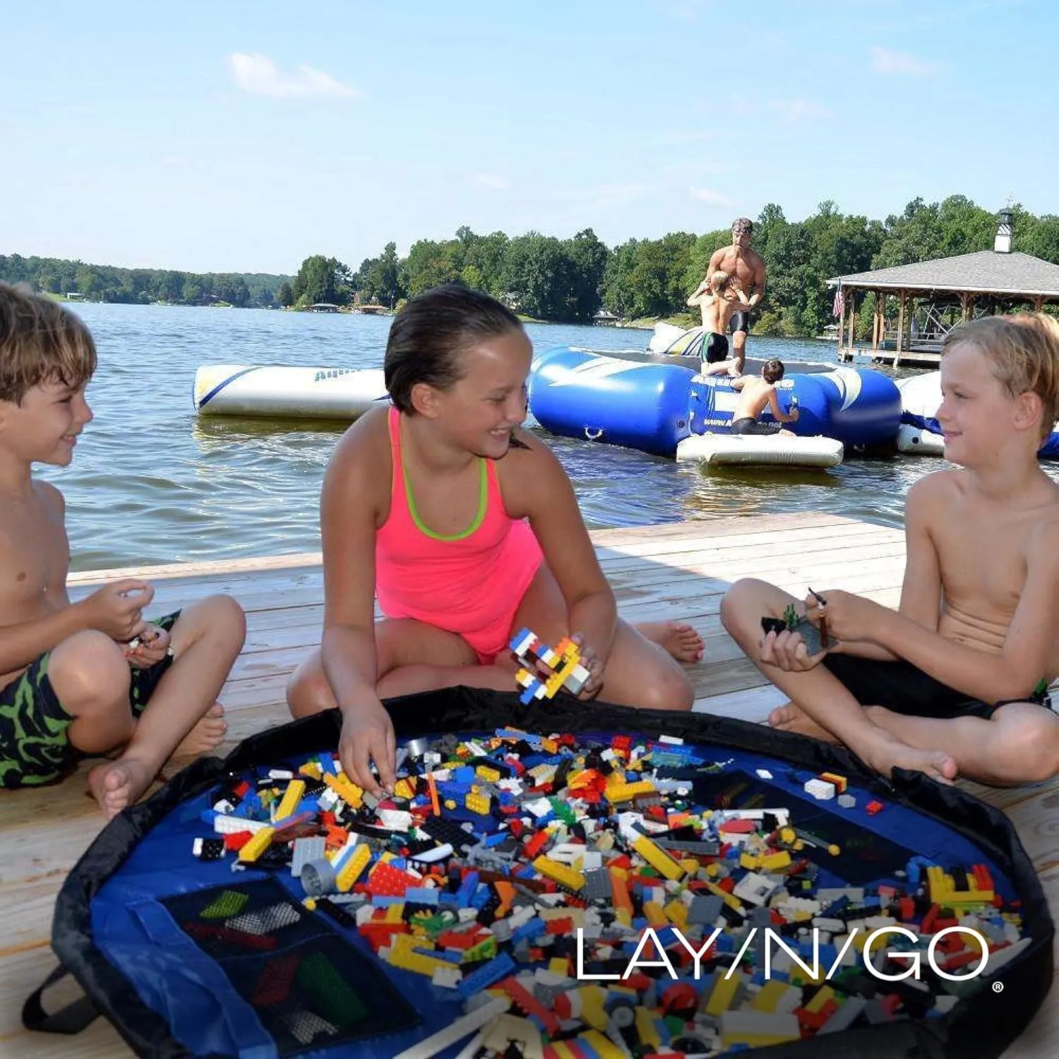 Lay-n-Go 2-in-1 Portable Drawstring Toys Storage Organizer and Play Mat for Room and Travel, Made for Kids and Toddlers with a Durable Patented Design