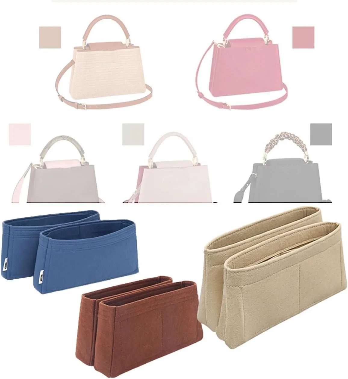 Lckaey Classic CAPUCINES Handbag Organizer Insert Red