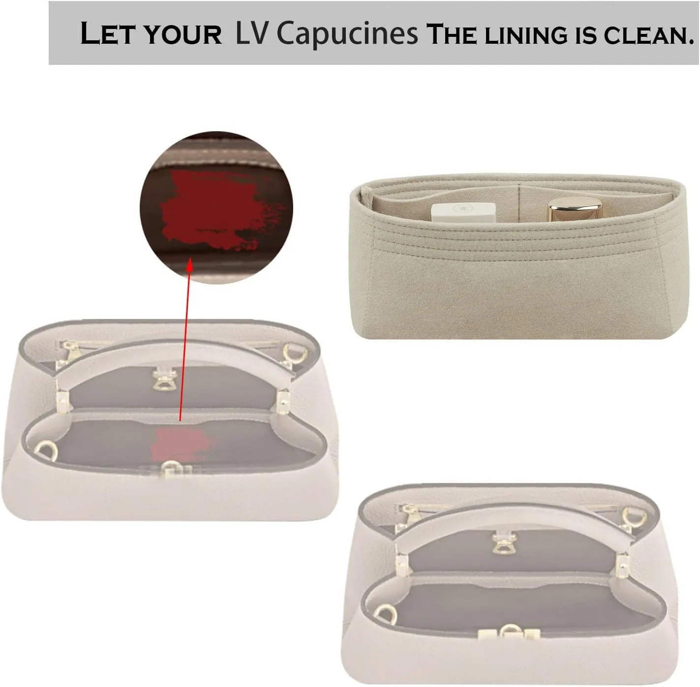 Lckaey Classic CAPUCINES Handbag Organizer Insert Red