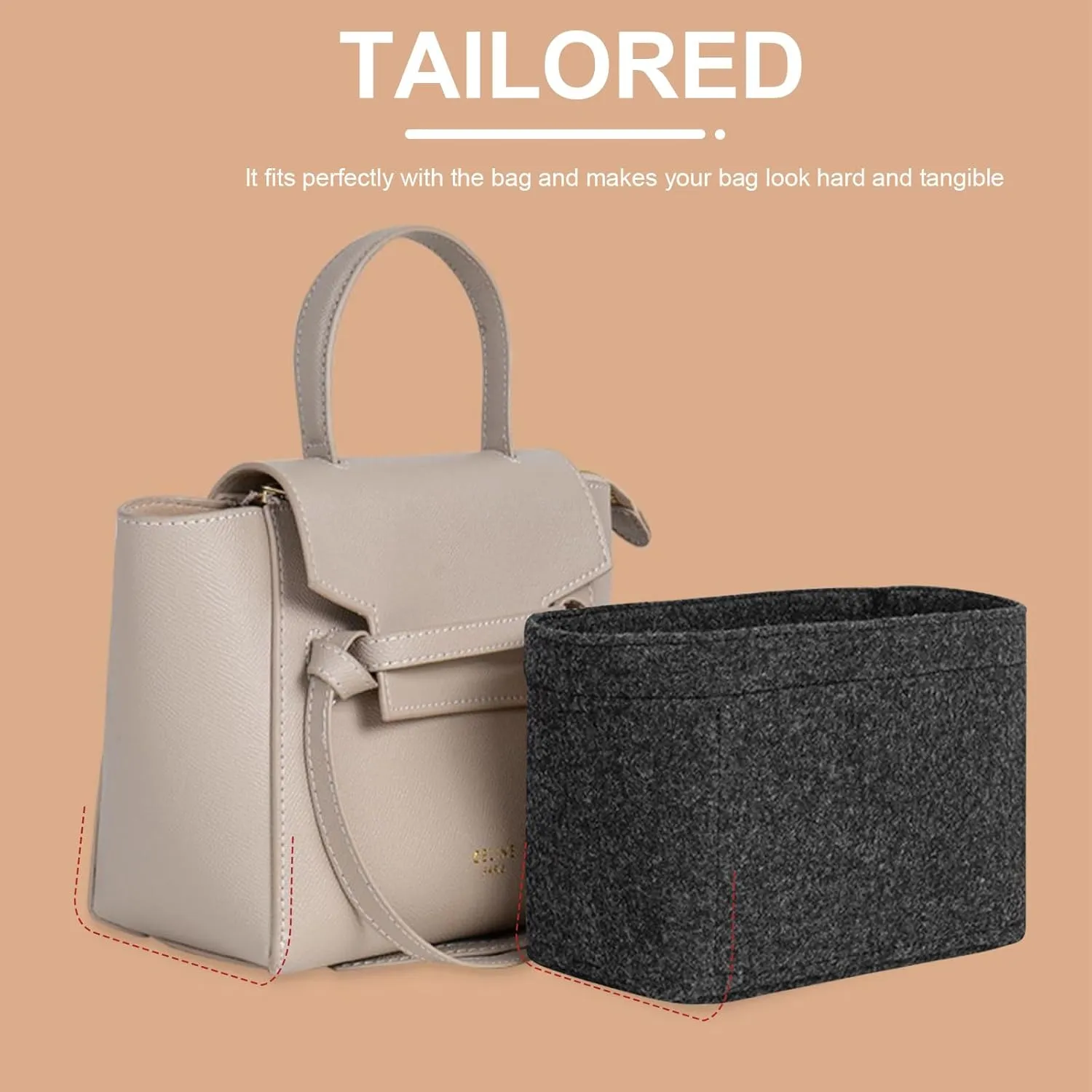 Lckaey Felt Bag Organizer for Celine Small Bag Insert, Black, Rectangular, Zipper Closure, Small (7.28 * 3.34 * 5.5 inches), Lightweight, Portable