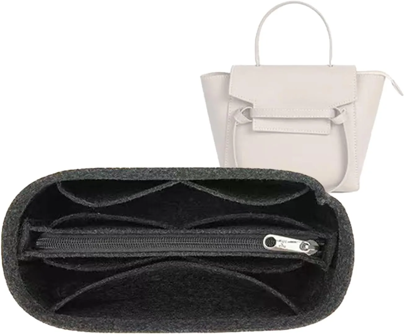 Lckaey Felt Bag Organizer for Celine Small Bag Insert, Black, Rectangular, Zipper Closure, Small (7.28 * 3.34 * 5.5 inches), Lightweight, Portable