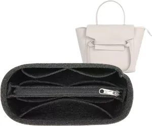 Lckaey Felt Bag Organizer for Celine Small Bag Insert, Black, Rectangular, Zipper Closure, Small (7.28 * 3.34 * 5.5 inches), Lightweight, Portable