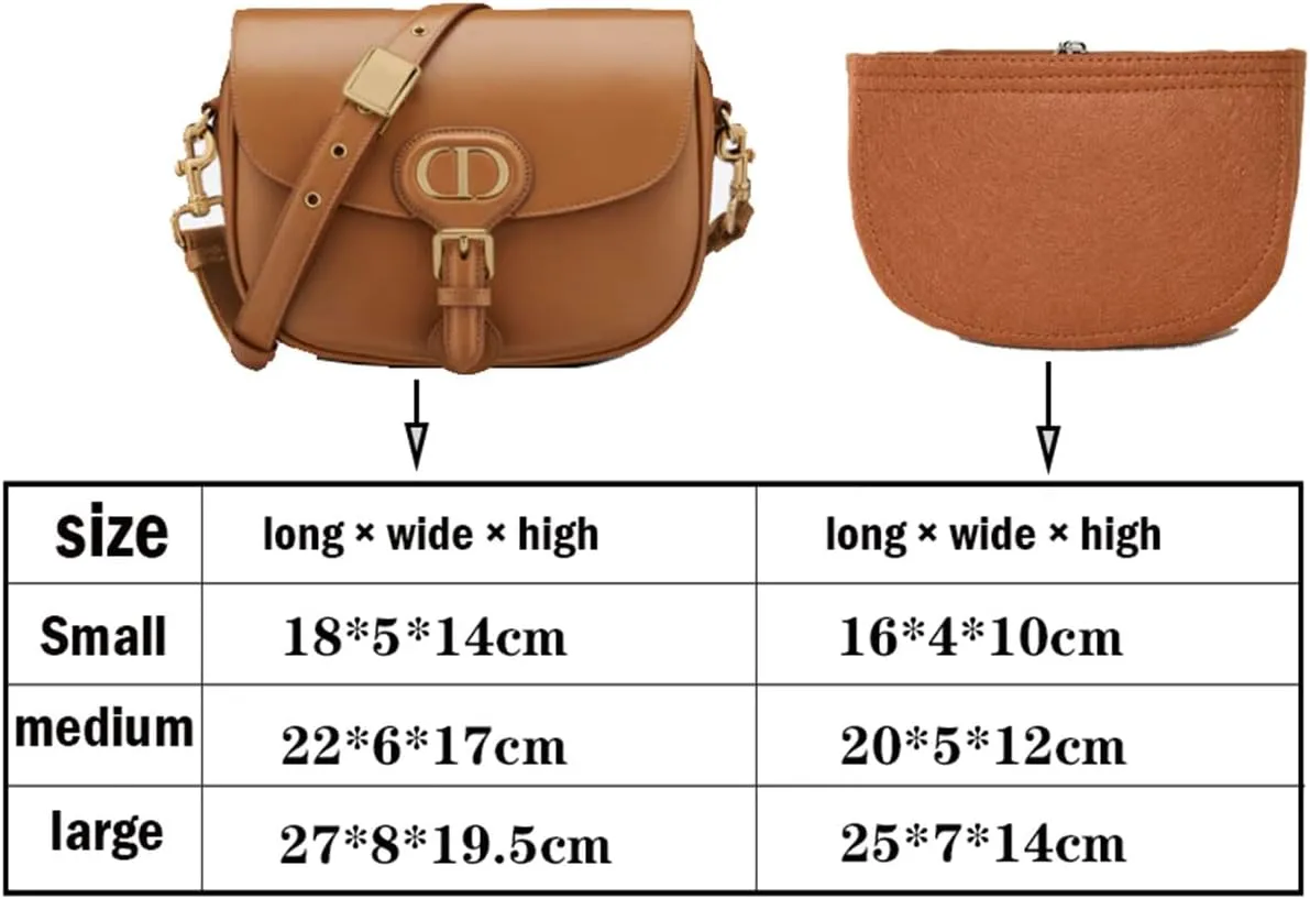 Lckaey Felt Insert Purse Organizer for saddle bag bobby liner bag handbag storage bag2045Caramel -S