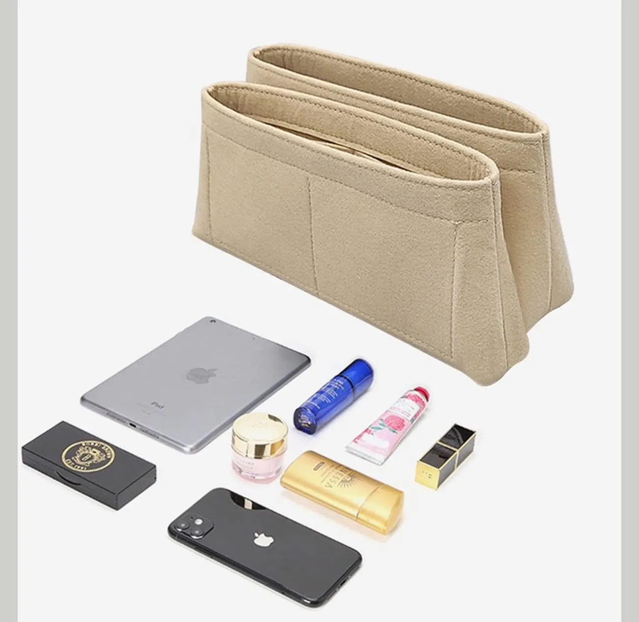 Lckaey Purse insert organizer for drawer for CAPUCINES felt liner bag in bag organizer 2093Beige-M