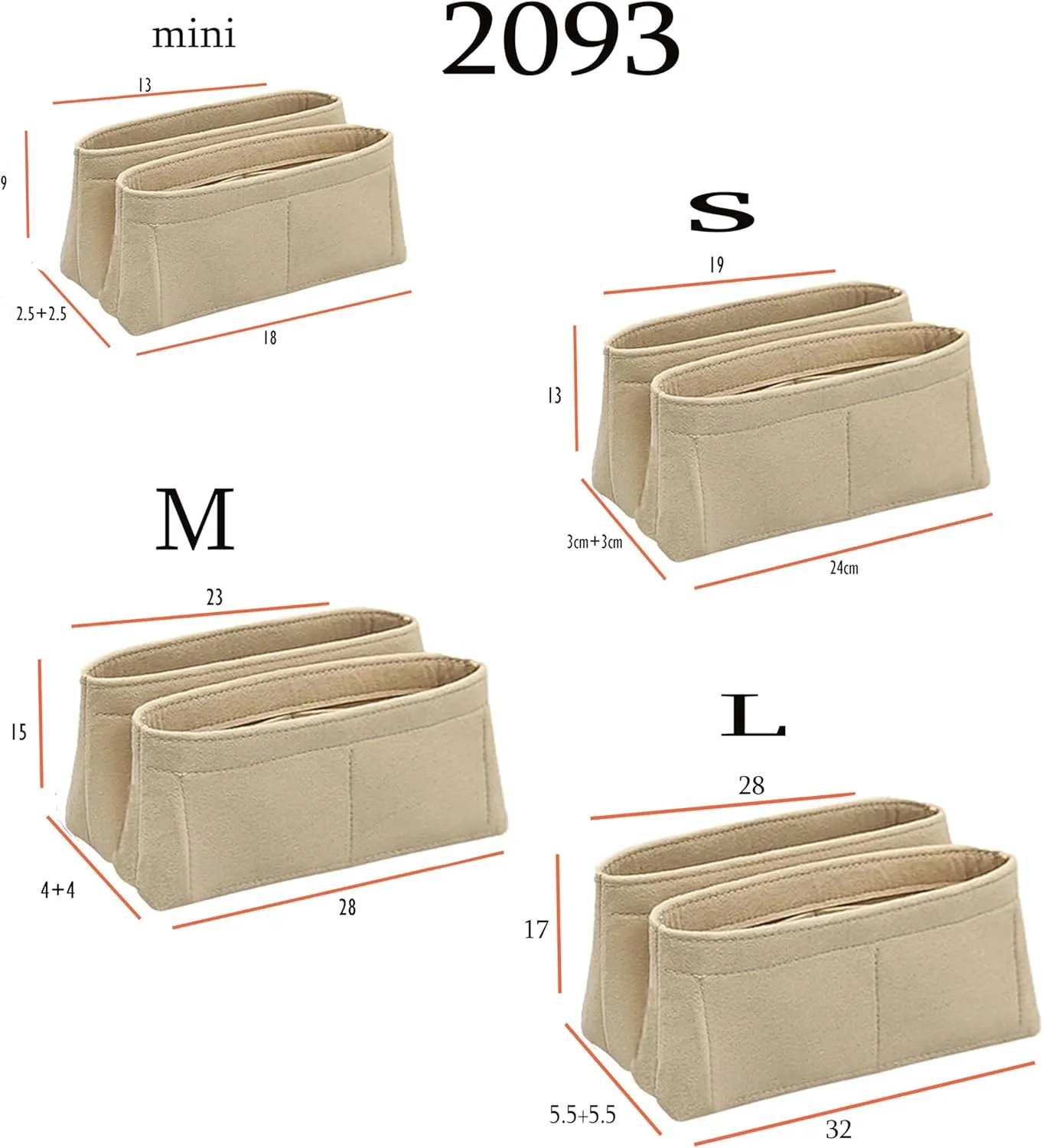 Lckaey Purse insert organizer for drawer for CAPUCINES felt liner bag in bag organizer 2093Beige-M