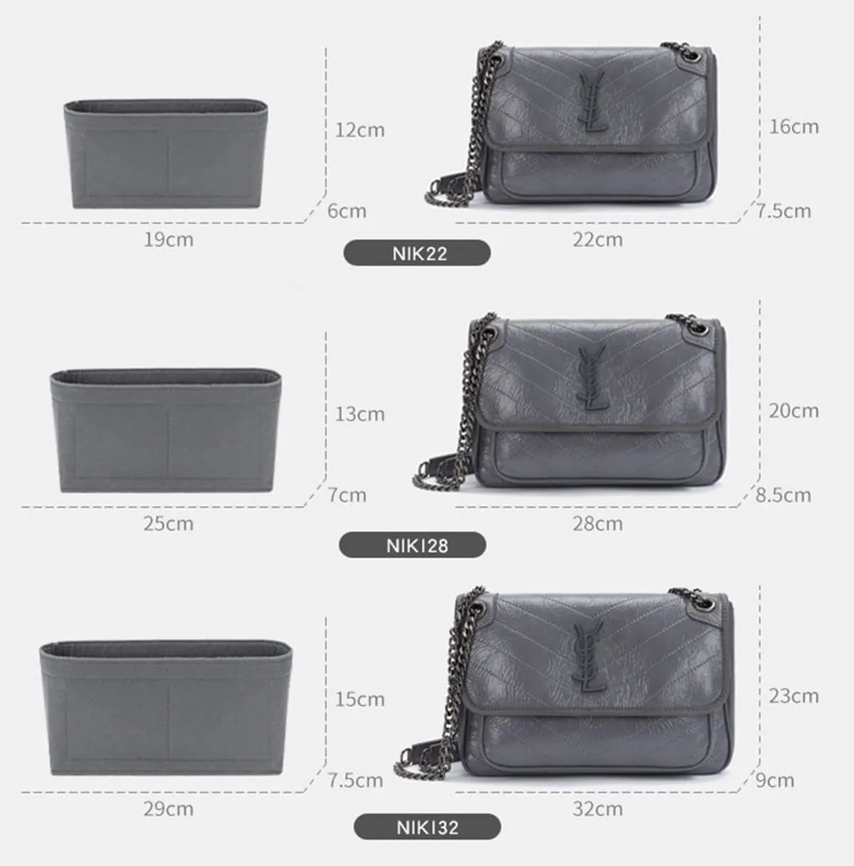 Lckaey Purse Insert Organizer for medium niki matelassé crinkled leather shoulder bag saint laurent 2043Grey blue-M