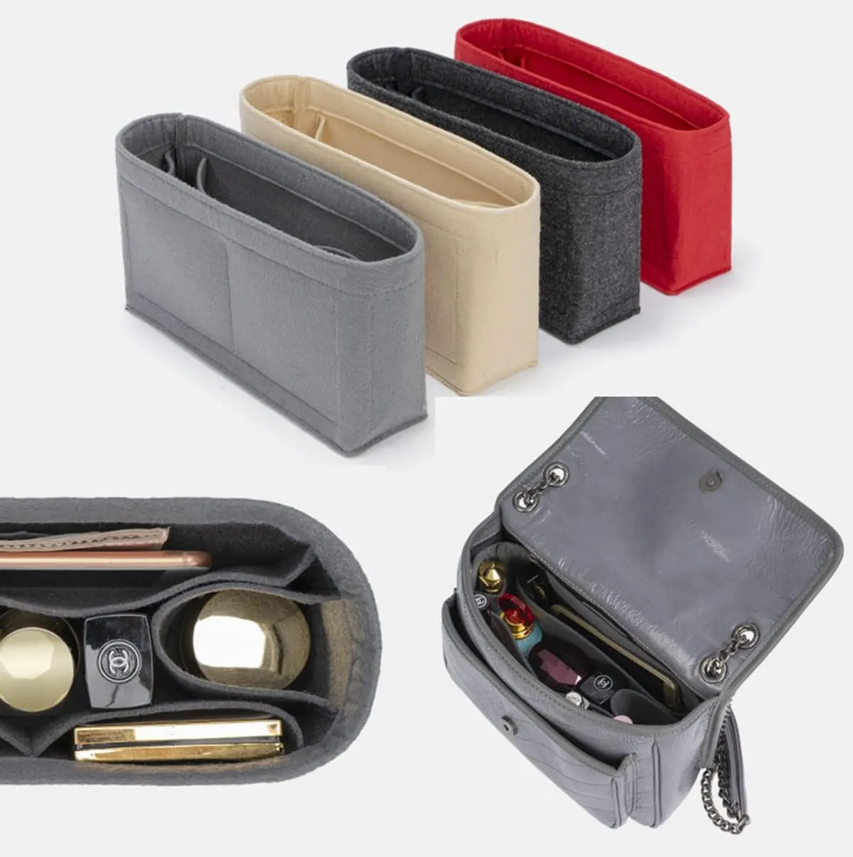 Lckaey Purse Insert Organizer for medium niki matelassé crinkled leather shoulder bag saint laurent 2043Grey blue-M