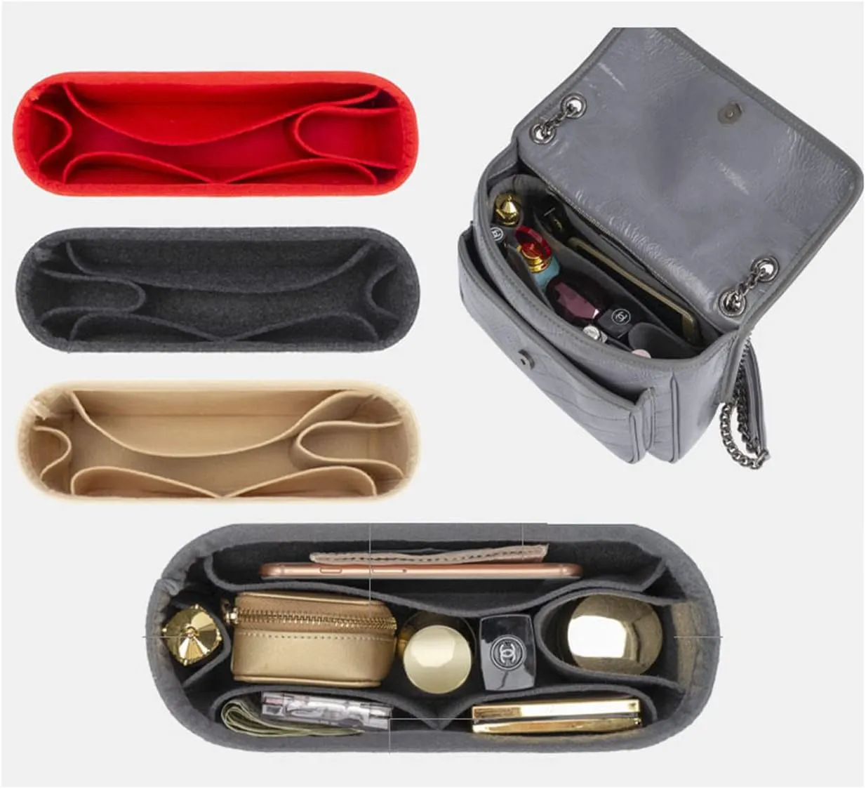 Lckaey Purse Insert Organizer for medium niki matelassé crinkled leather shoulder bag saint laurent 2043Grey blue-M
