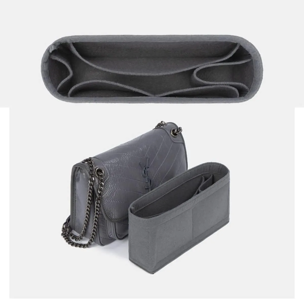 Lckaey Purse Insert Organizer for medium niki matelassé crinkled leather shoulder bag saint laurent 2043Grey blue-M