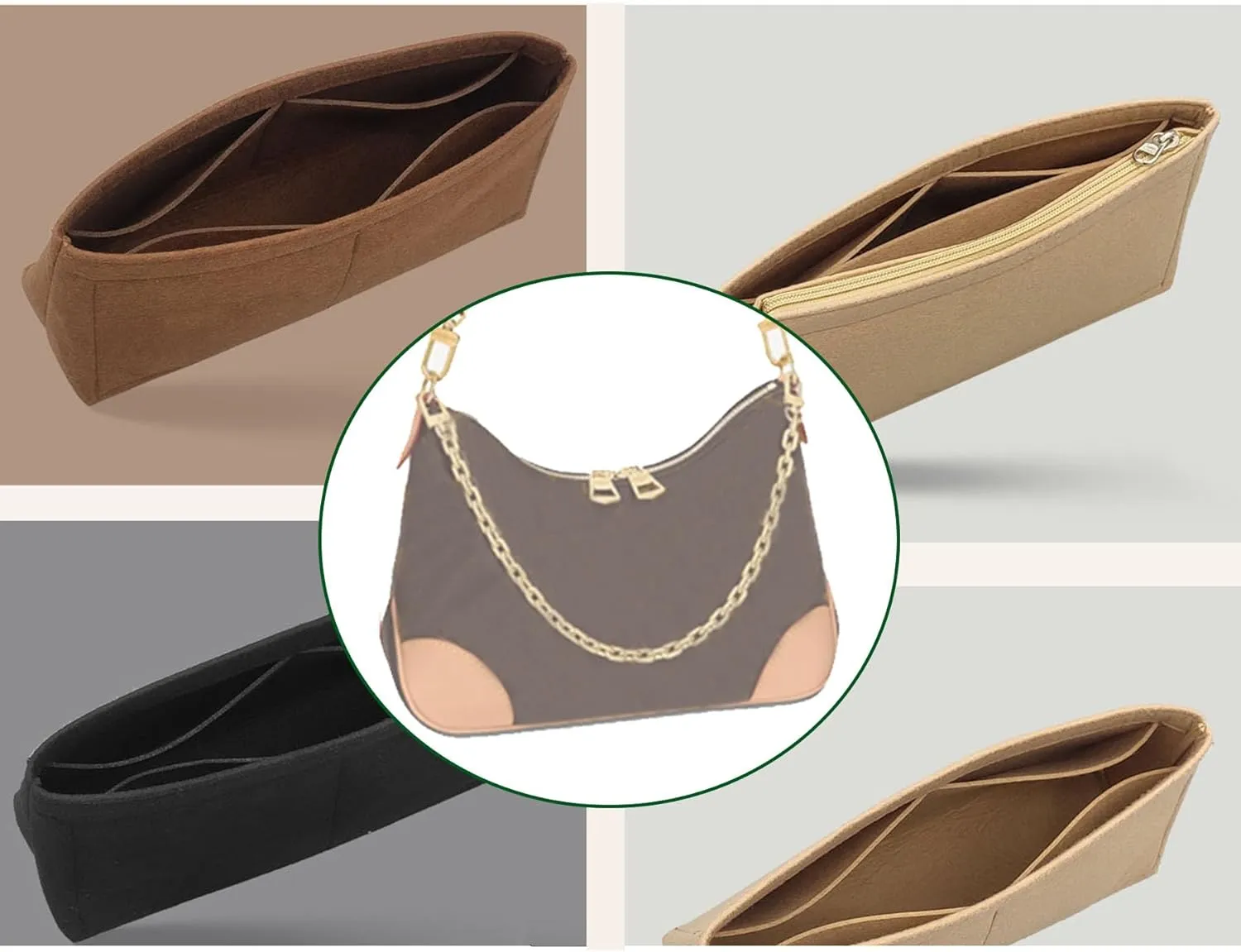 Lckaey Purse Organizer is used for BOULOGNE croissant storage finishing bag underarm bag insert.3049coffee