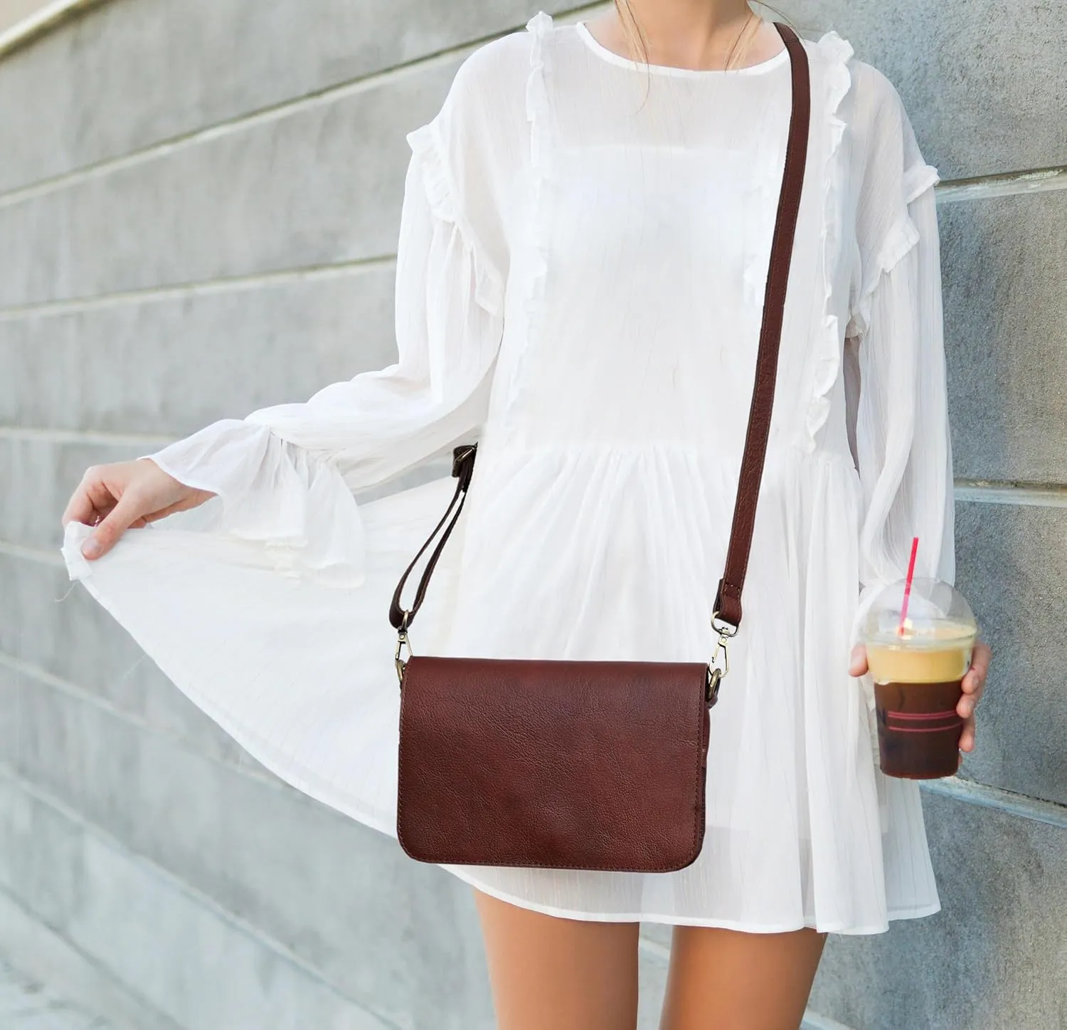 Leather Crossbody Bag for Women, Burgundy Leather, Adjustable Strap