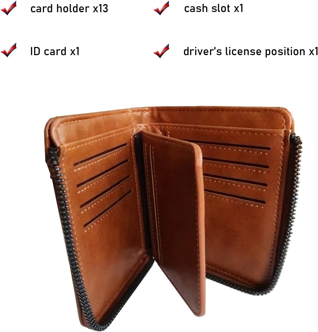 Leather Wallet for Men with zipper, RFID blocking bifold wallets with Separate ID Card window Cartera Para Hombre(khaki)