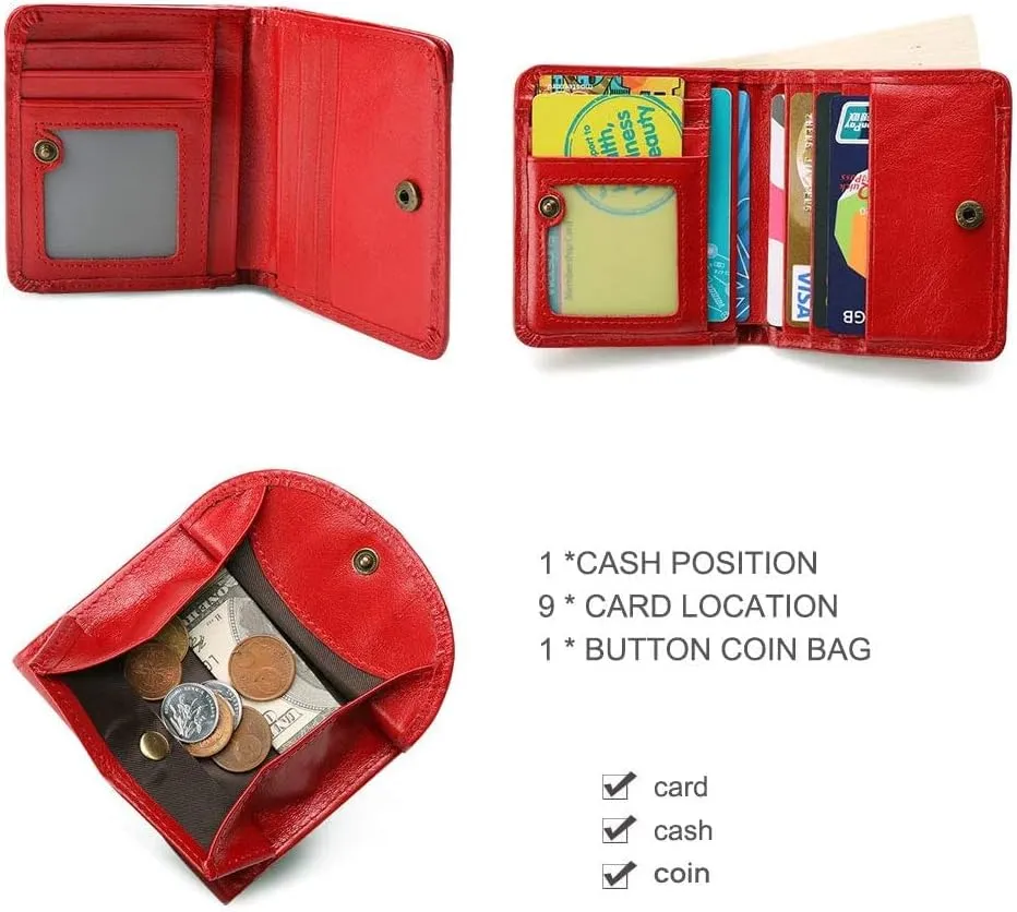 Leather Wallet Pu Leather Women's Wallet Convenient Small Mini Card Holder Short Purses Fashion Elegant Large Capacity Coin Bag Large Capacity (Brown,9.5x10.5cm)