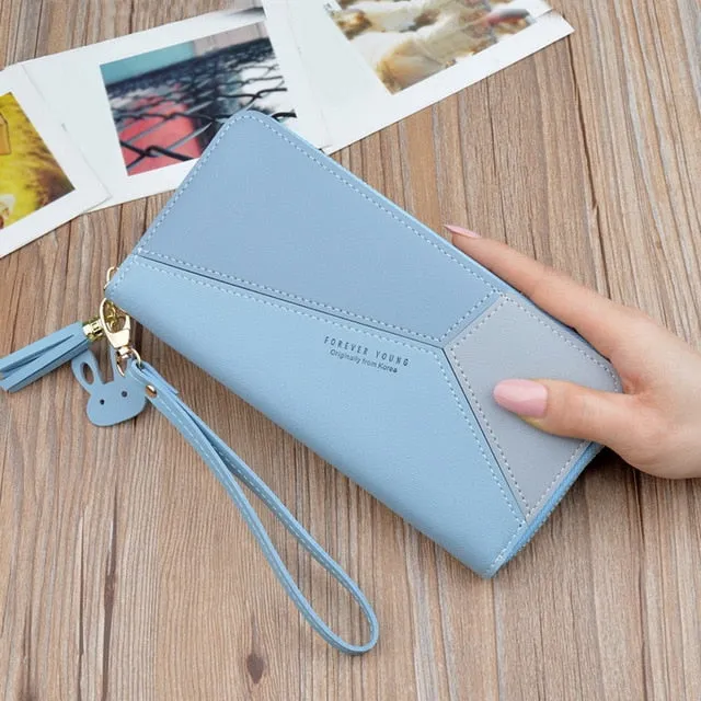 Leather Wallet Women Luxury Long Clutch Ladies Purse Card Holder Tassel Women Wallets  Zipper Coin Phone Money Pocket Bag W052