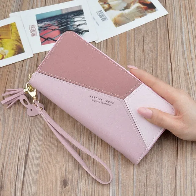Leather Wallet Women Luxury Long Clutch Ladies Purse Card Holder Tassel Women Wallets  Zipper Coin Phone Money Pocket Bag W052