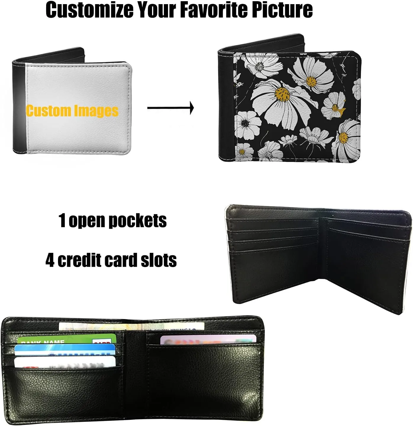 LedBack American Flag Deer Hunting Camo US Flag Slim Personalized Wallet for Mens Leather Bi-fold Wallets with Credit Card Holder Money Organzier