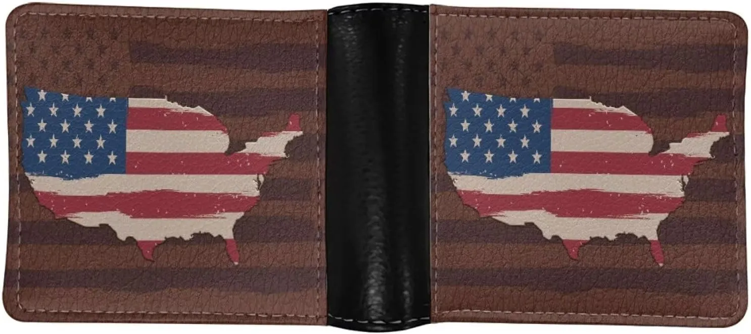 LedBack Slim Wallet for Mens American Flag Design Leather Bi-fold Wallets with Credit Card Holder Money Organzier