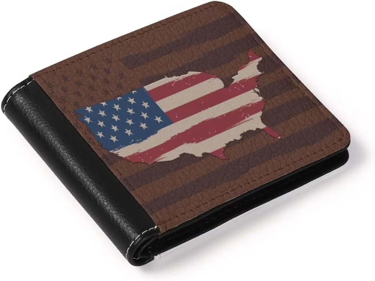 LedBack Slim Wallet for Mens American Flag Design Leather Bi-fold Wallets with Credit Card Holder Money Organzier