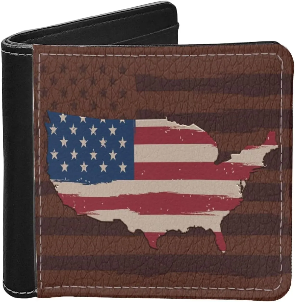 LedBack Slim Wallet for Mens American Flag Design Leather Bi-fold Wallets with Credit Card Holder Money Organzier