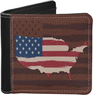 LedBack Slim Wallet for Mens American Flag Design Leather Bi-fold Wallets with Credit Card Holder Money Organzier