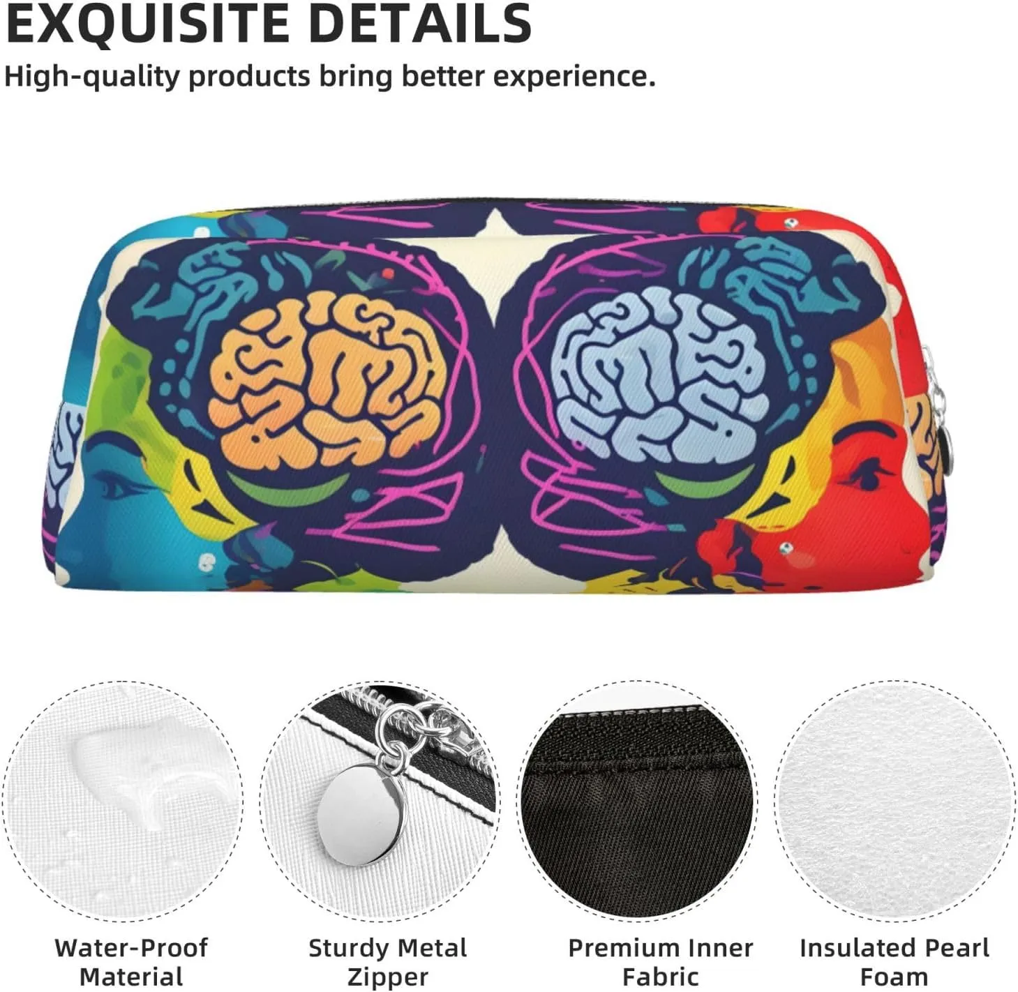 Left And Right Brain Advantage Print Large Capacity Pencil Case,Pencil Pouch With Zipper, Durable Leather Pen Bag For Office, Travel