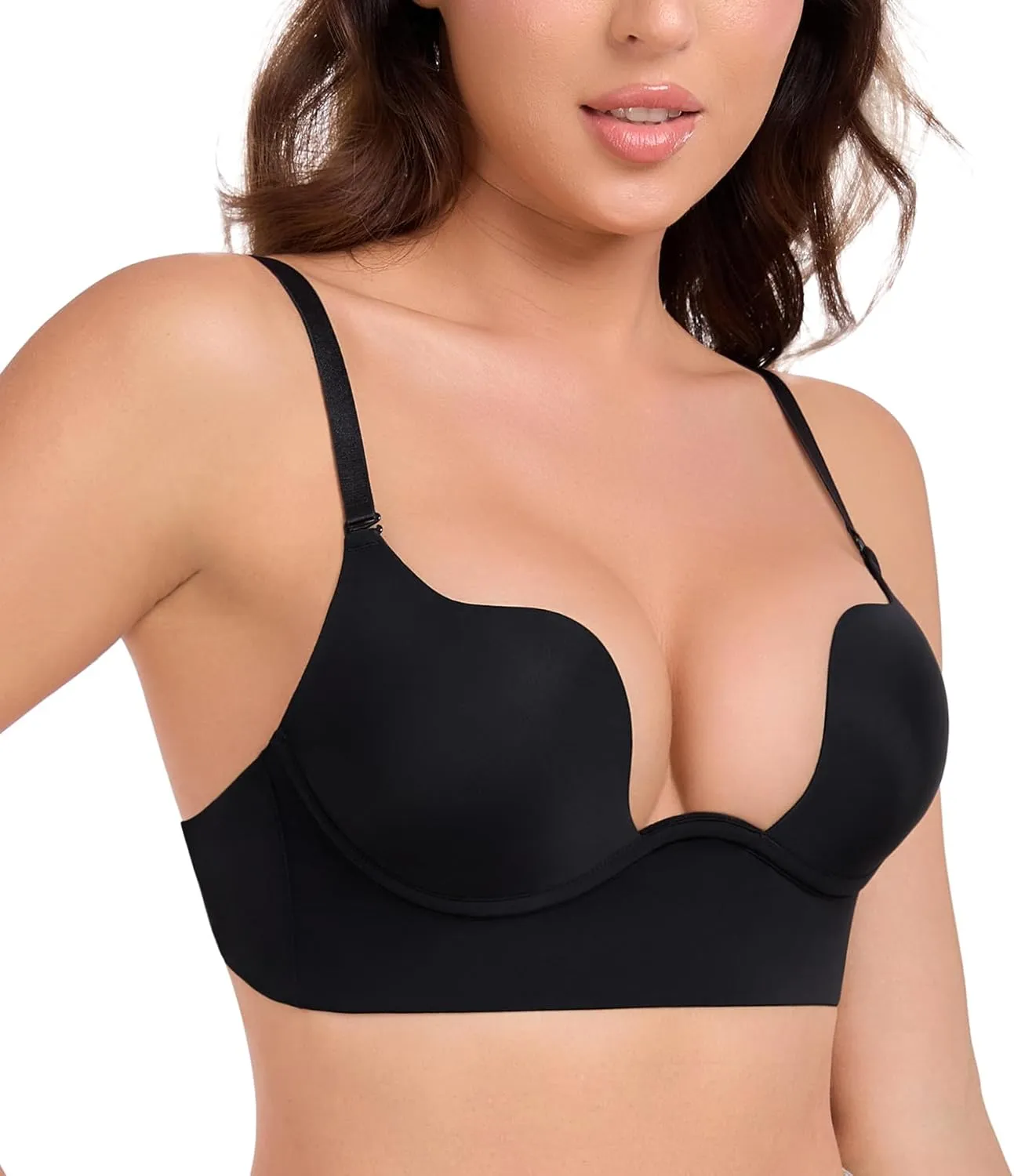 Lemorosy Plunge U Backless Push Up Bra Multiway Convertible Low Cut Lifting Support Underwire Bras for Women