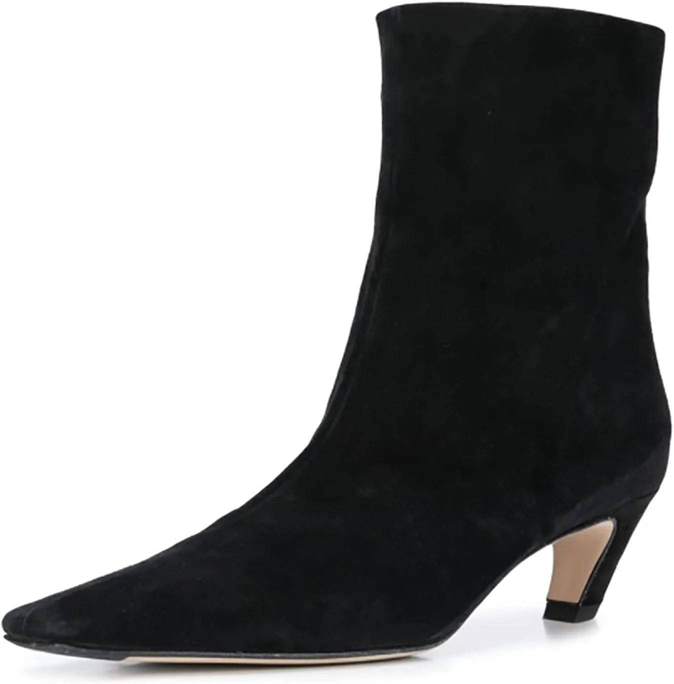 LEMUTISME Women's Trendy Square Toe Centre Stitching Animal Print Unique Slip On Low Kitten Heel Ankle Booties