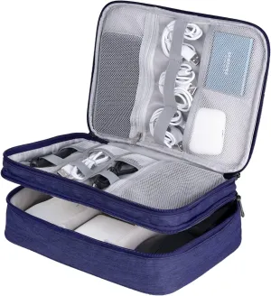 LENTION Cable Electronics Organizer Bag Pouch, Travel Accessories Carry Case Portable Bag Waterproof Double Layers All-in-One Storage Bag Carrying for Cord, Charger, Power Bank, Earphone Blue