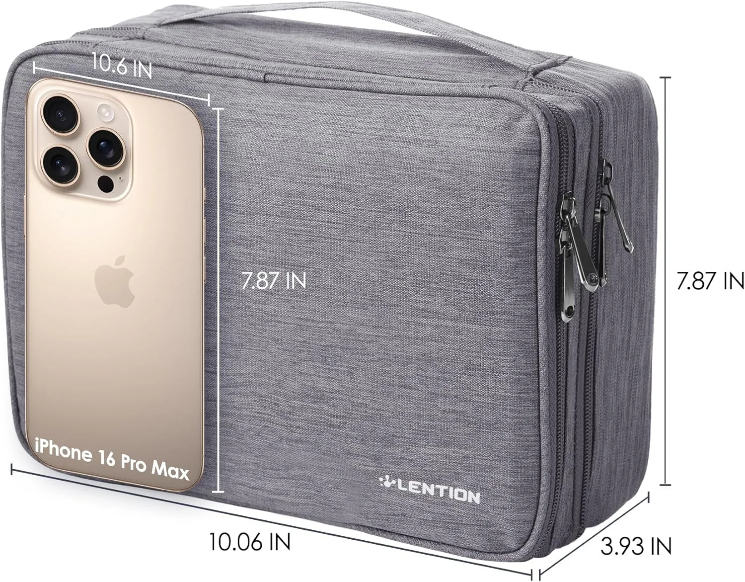 LENTION Cable Electronics Organizer Bag Pouch, Travel Accessories Carry Case Waterproof Double Layers All-in-One Storage Bag Carrying for Cord, Charger, Power Bank, Earphone Grey
