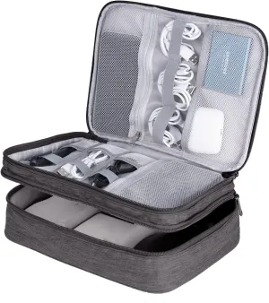 LENTION Cable Electronics Organizer Bag Pouch, Travel Accessories Carry Case Waterproof Double Layers All-in-One Storage Bag Carrying for Cord, Charger, Power Bank, Earphone Grey