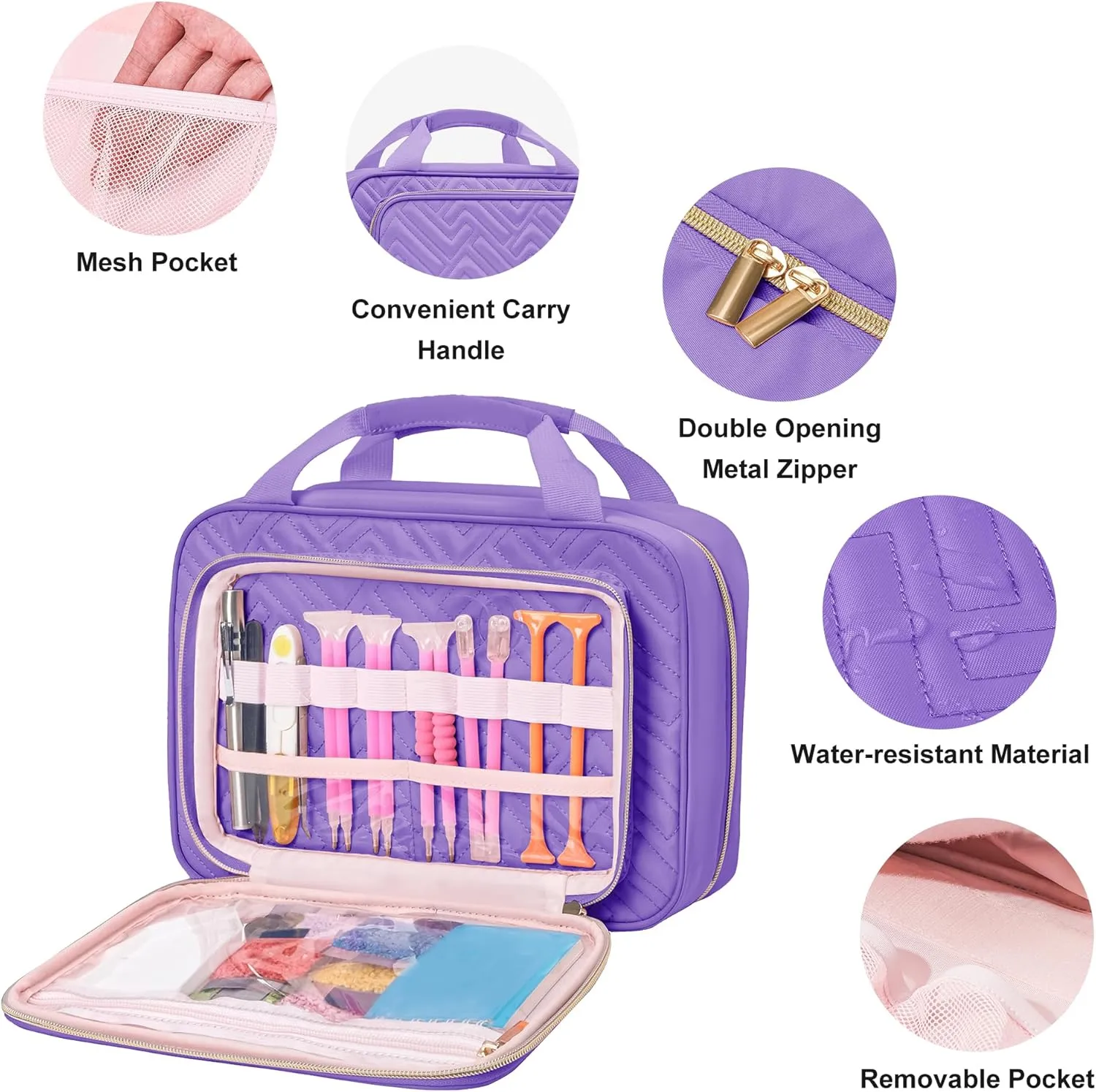 Leudes Diamond Painting Storage Containers, 60 Slots Bead Storage Box for Diamond Art Kits Accessories Organizer Case (Only Bottles and Bag) (Purple-1(60 Jars))
