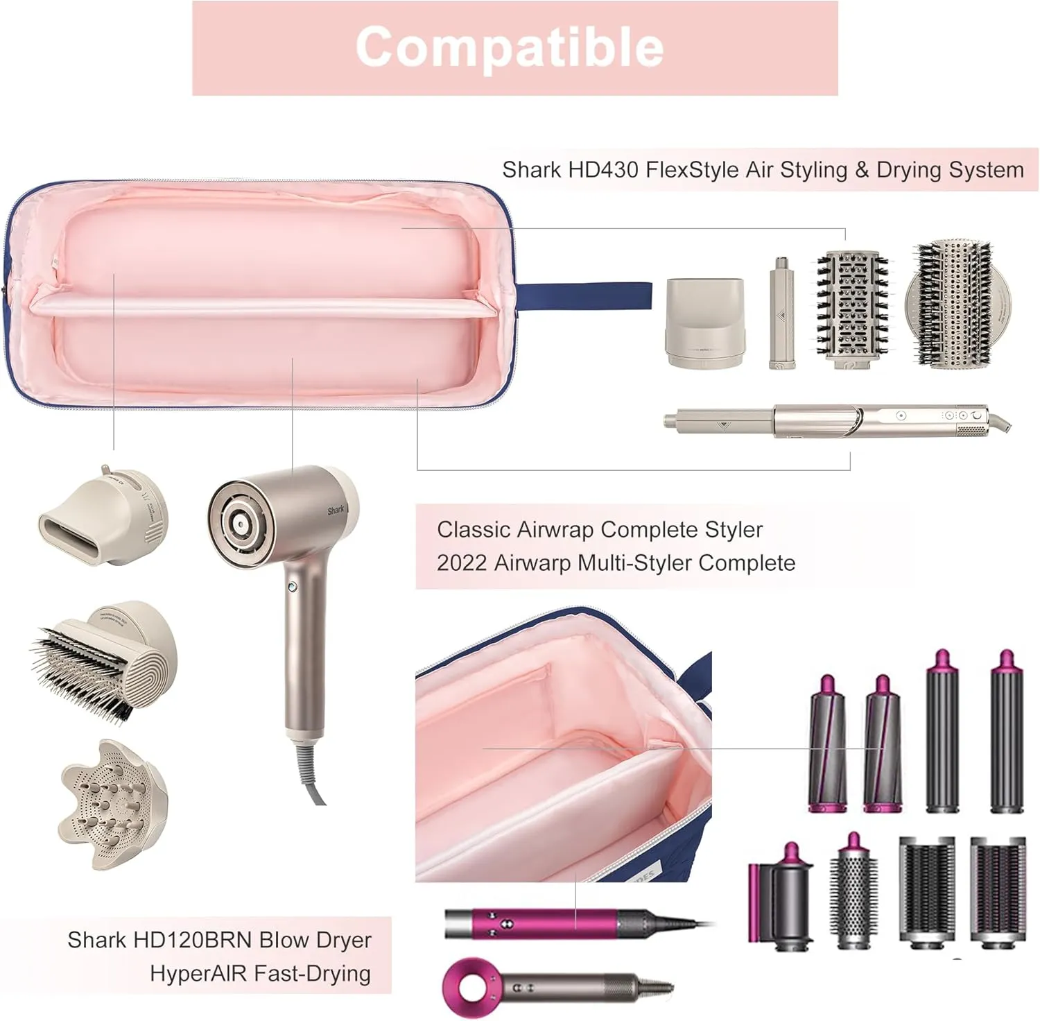 Leudes Hair Tools Travel Bag for Shark Flexstyle Carrying Case Portable Shark Hair Air Wrap Dryer Case Waterproof Dustproof Flat Curling Iron Travel Organizer