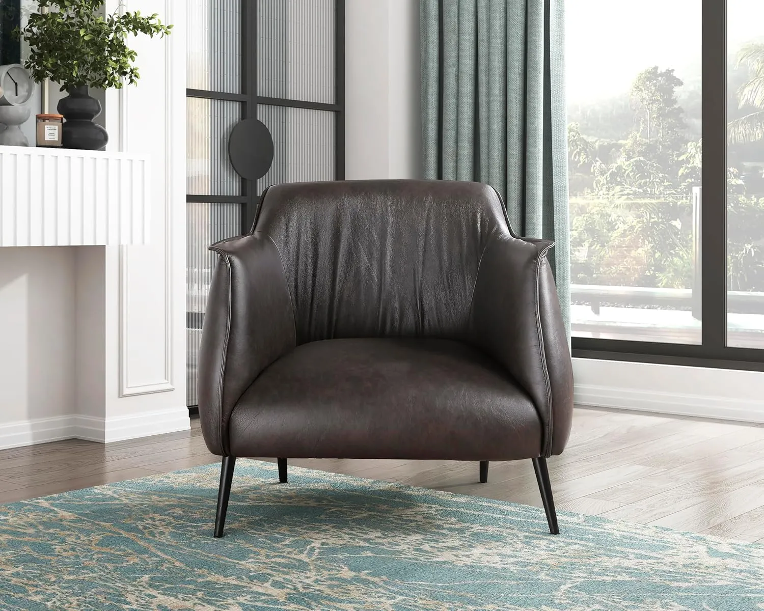 Lexicon Single Sofa Chair for Living Room Accent Chair, Faux Leather Chair with Sturdy Metal Legs, Upholstered Armchair Comfy Chair for Bedroom/Office/Waiting Room, Brown