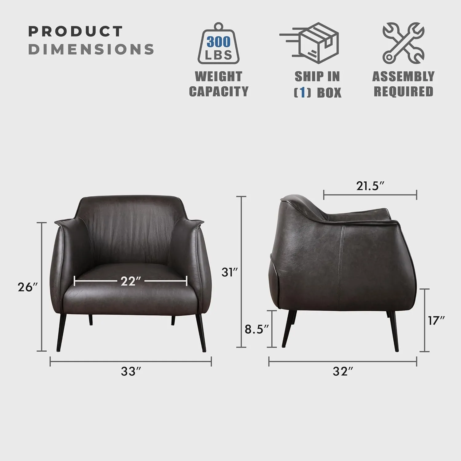 Lexicon Single Sofa Chair for Living Room Accent Chair, Faux Leather Chair with Sturdy Metal Legs, Upholstered Armchair Comfy Chair for Bedroom/Office/Waiting Room, Brown