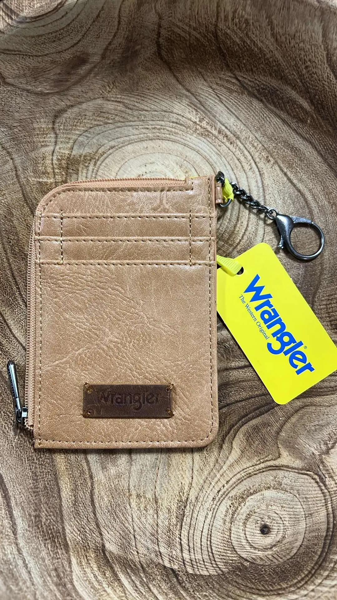LIGHT BROWN WRANGLER MINI ZIP CARD CASE