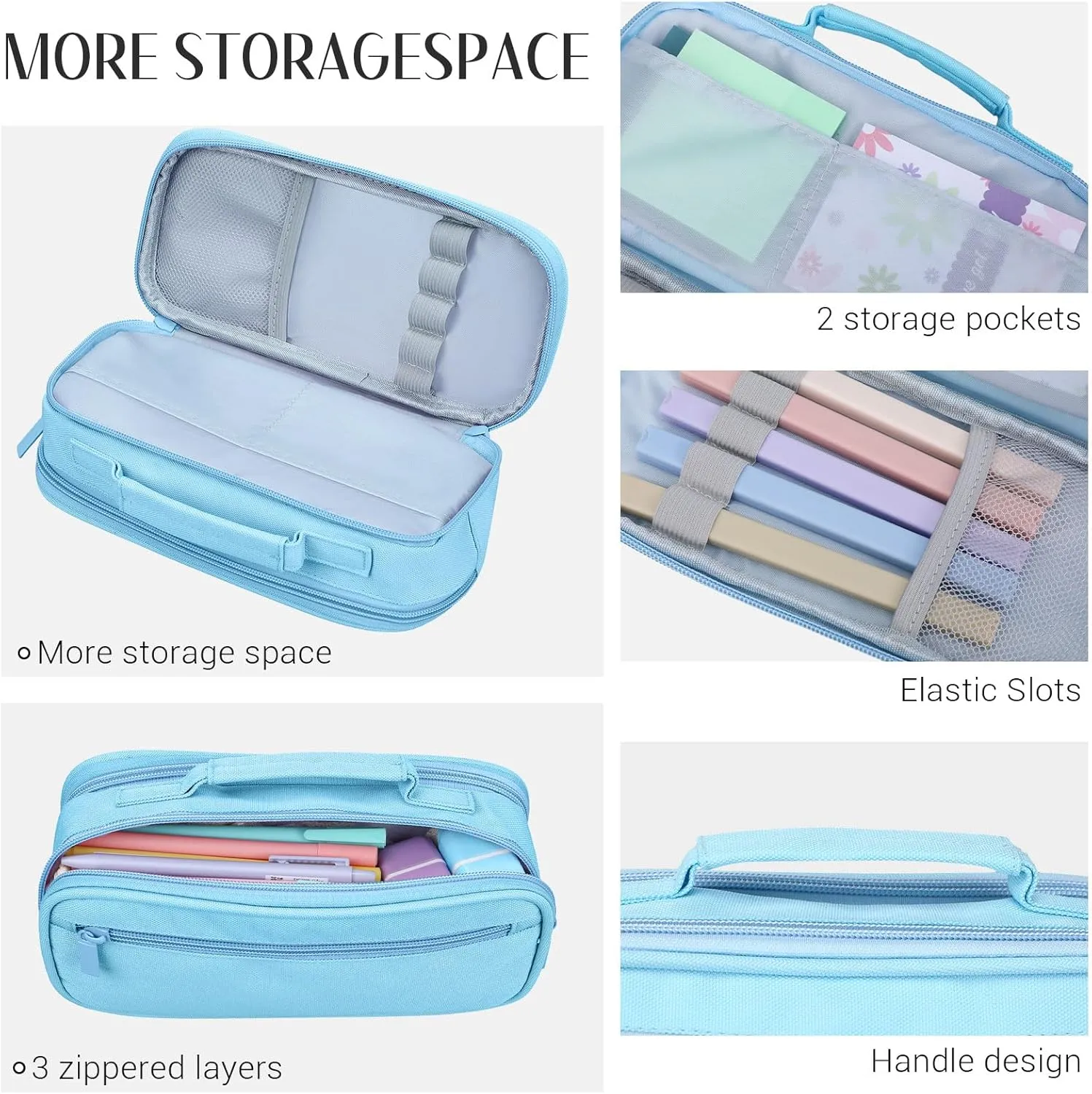 Lincia 2 Pack Large Capacity Pencil Cases with Handles Pen Pouch Organizer Canvas Pencil Bag Portable Makeup Bag Multi-slot Pen Bag Pouch Travel Holder Box for Office Supplies(Blue,Purple)