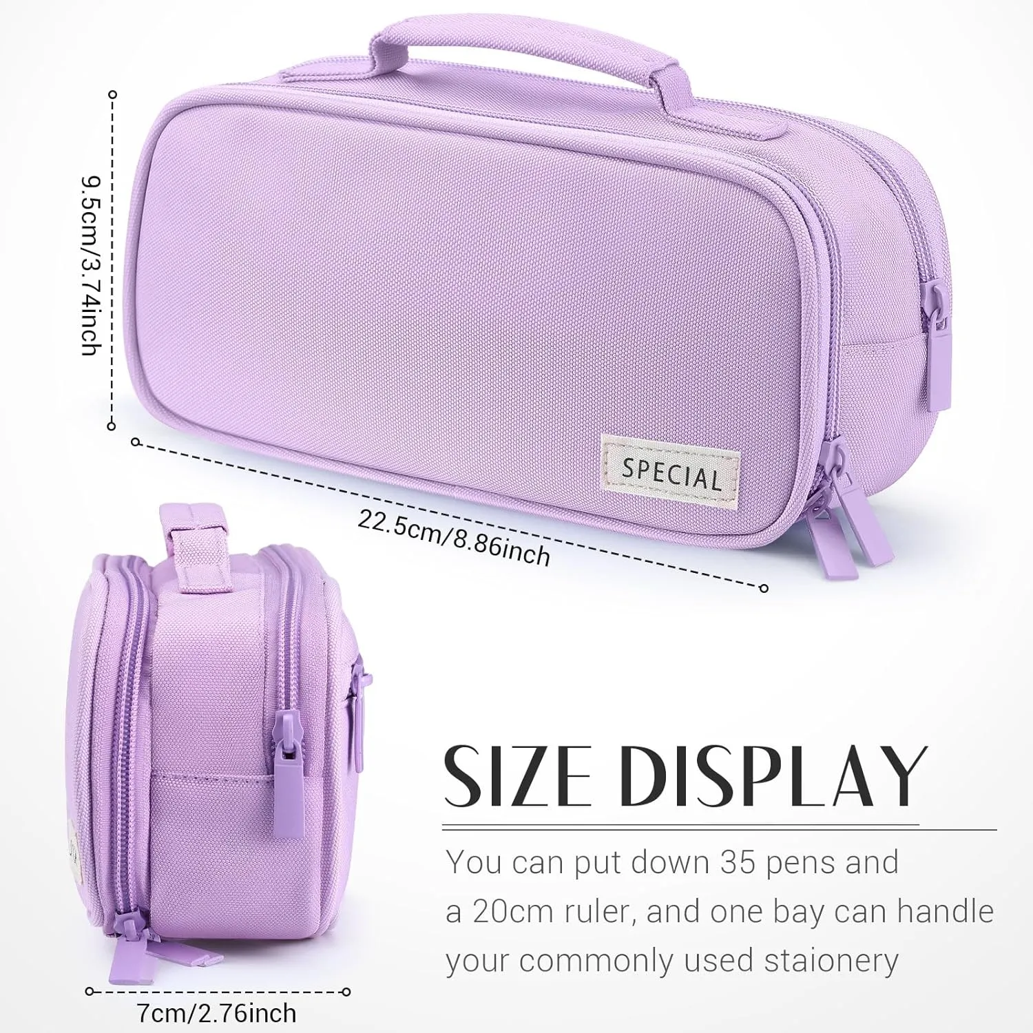 Lincia 2 Pack Large Capacity Pencil Cases with Handles Pen Pouch Organizer Canvas Pencil Bag Portable Makeup Bag Multi-slot Pen Bag Pouch Travel Holder Box for Office Supplies(Blue,Purple)