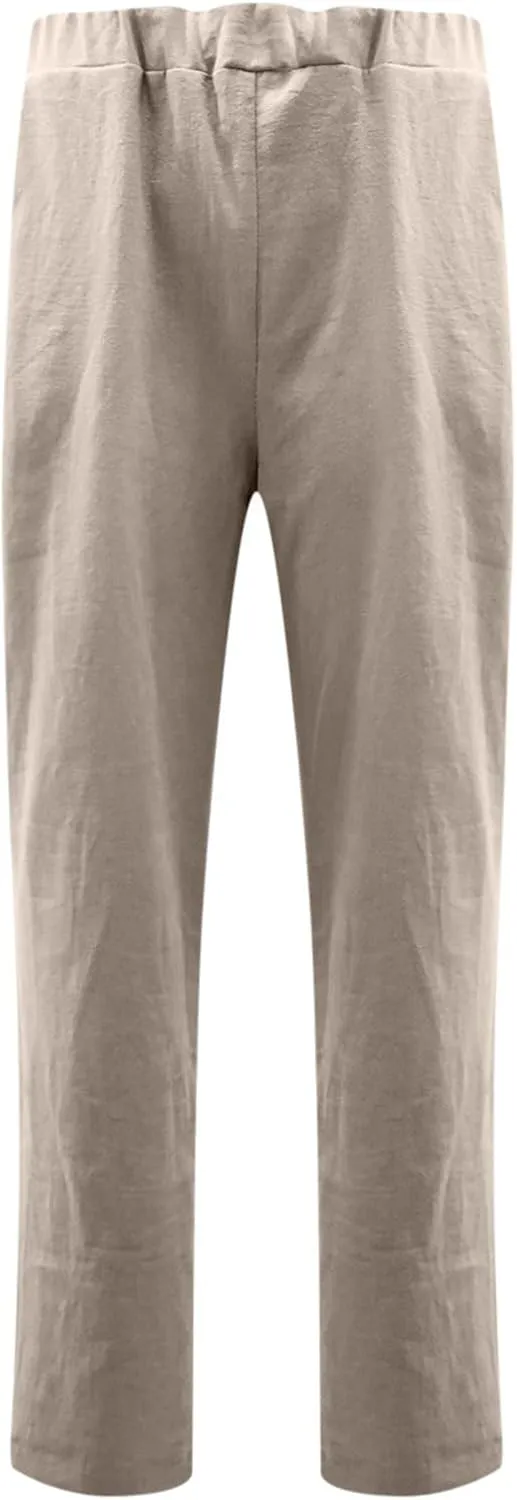 Linen Pants for Women Trendy 2024 Casual Summer Lightweight Straight Leg Pant Elastic High Waist Lounge Trousers