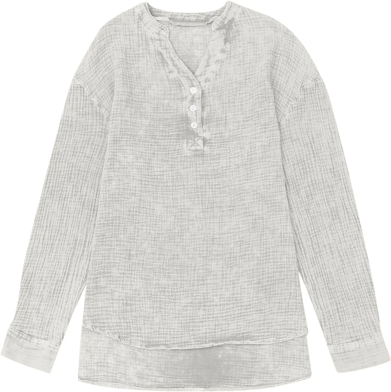 Linen Shirts for Women Casual Button V Neck Long Sleeve Shirts Oversized Solid Blouses Tops for Women Trendy Summer 2025