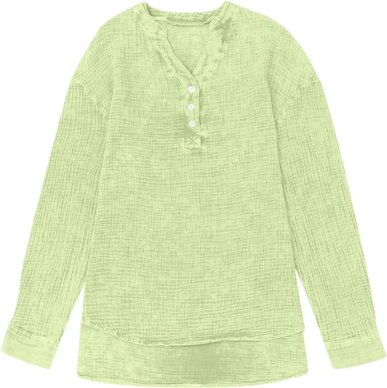 Linen Shirts for Women Casual Button V Neck Long Sleeve Shirts Oversized Solid Blouses Tops for Women Trendy Summer 2025