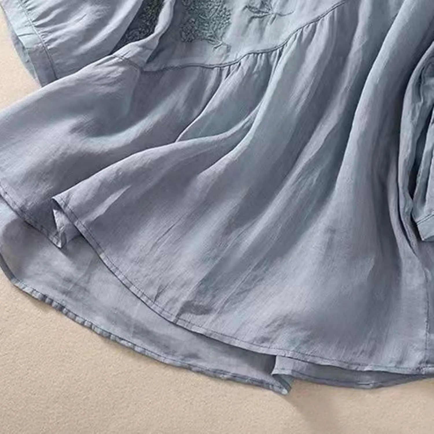 Linen Shirts for Women Vintage Embroidered Blouse Short Sleeve Summer Casual Dressy Loose Crew Neck Boho Tops