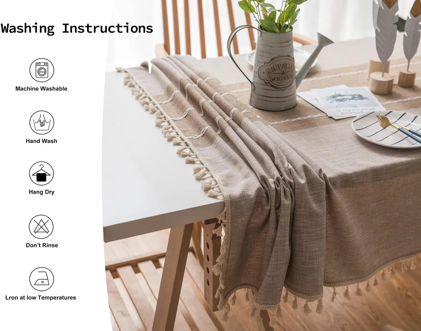 Linen Table Cloth Waterproof Cotton Fabric Farmhouse Burlap Rustic Boho Oblong Tablecloth for Party Holiday, Camping,Picnic,Kitchen and Dining Room Table Decor, Rectangle 55"x 102"