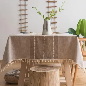 Linen Table Cloth Waterproof Cotton Fabric Farmhouse Burlap Rustic Boho Oblong Tablecloth for Party Holiday, Camping,Picnic,Kitchen and Dining Room Table Decor, Rectangle 55"x 102"