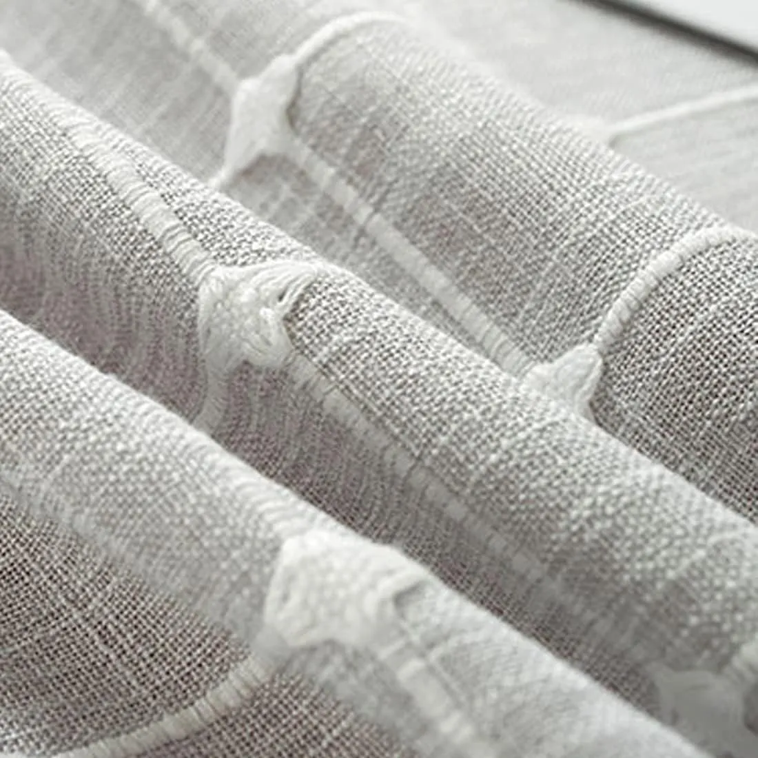 Linen Table Cloth Waterproof Cotton Fabric Farmhouse Rustic Boho Gray Plaid Tasseled Oblong Tablecloth for Party Holiday,Camping,Picnic,Kitchen Coffee and Dining Room Table Decor, Rectangle 55"x 102"