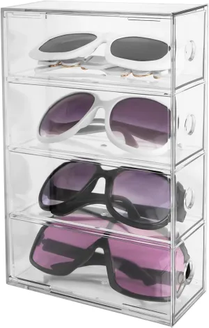 Linkidea Acrylic Sunglasses Organizer for Extra Large Sunglasses, Glasses Holder Sunglass Display Stand with 4 Drawers