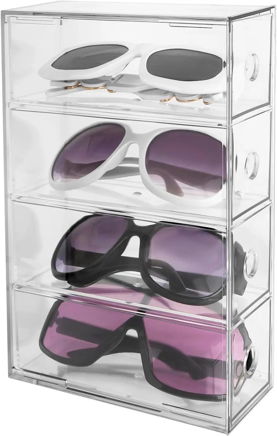 Linkidea Acrylic Sunglasses Organizer for Extra Large Sunglasses, Glasses Holder Sunglass Display Stand with 4 Drawers